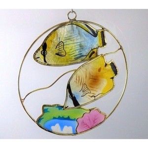 Vintage Angelfish Foil Suncatcher Ornament Wall Hanger Wire Gold Metal Unique!